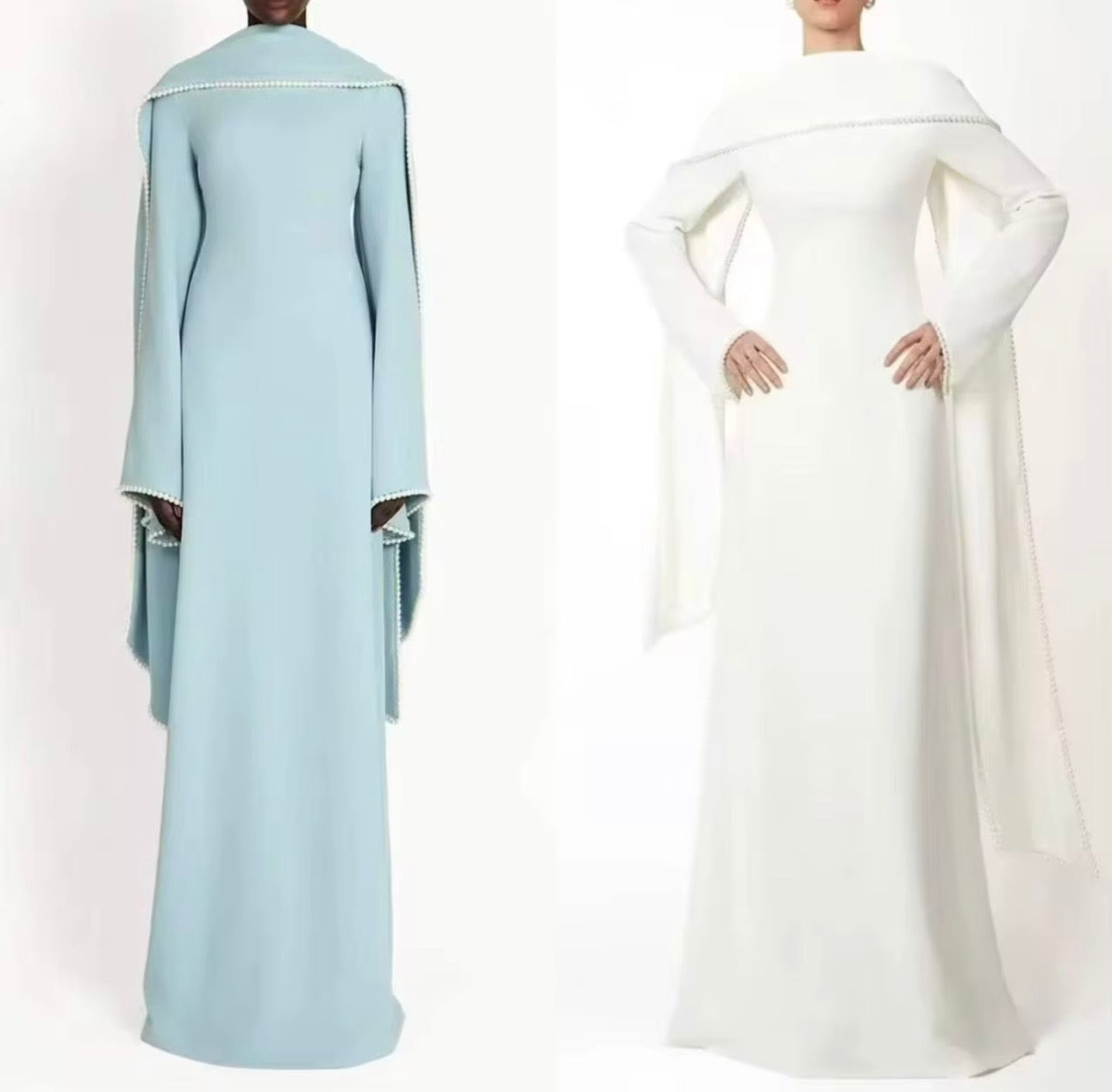 Luxury elegant dress with pear trim collar