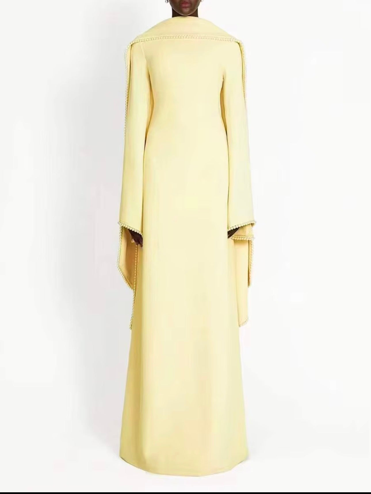 Luxury elegant dress with pear trim collar