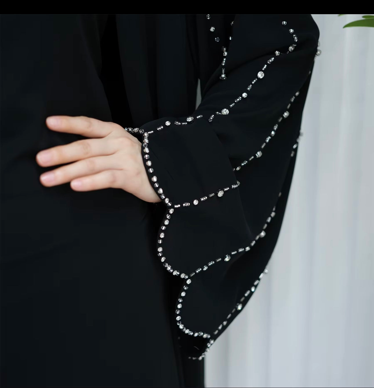 Luxury diamond beaded open abaya