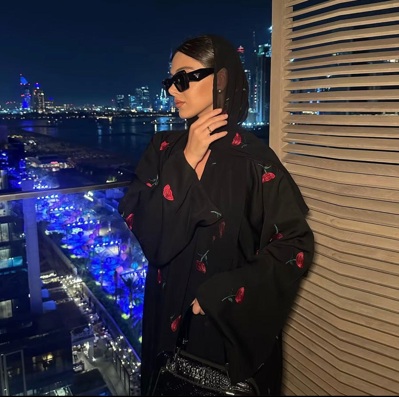 Rosey print open abaya with matching hijab