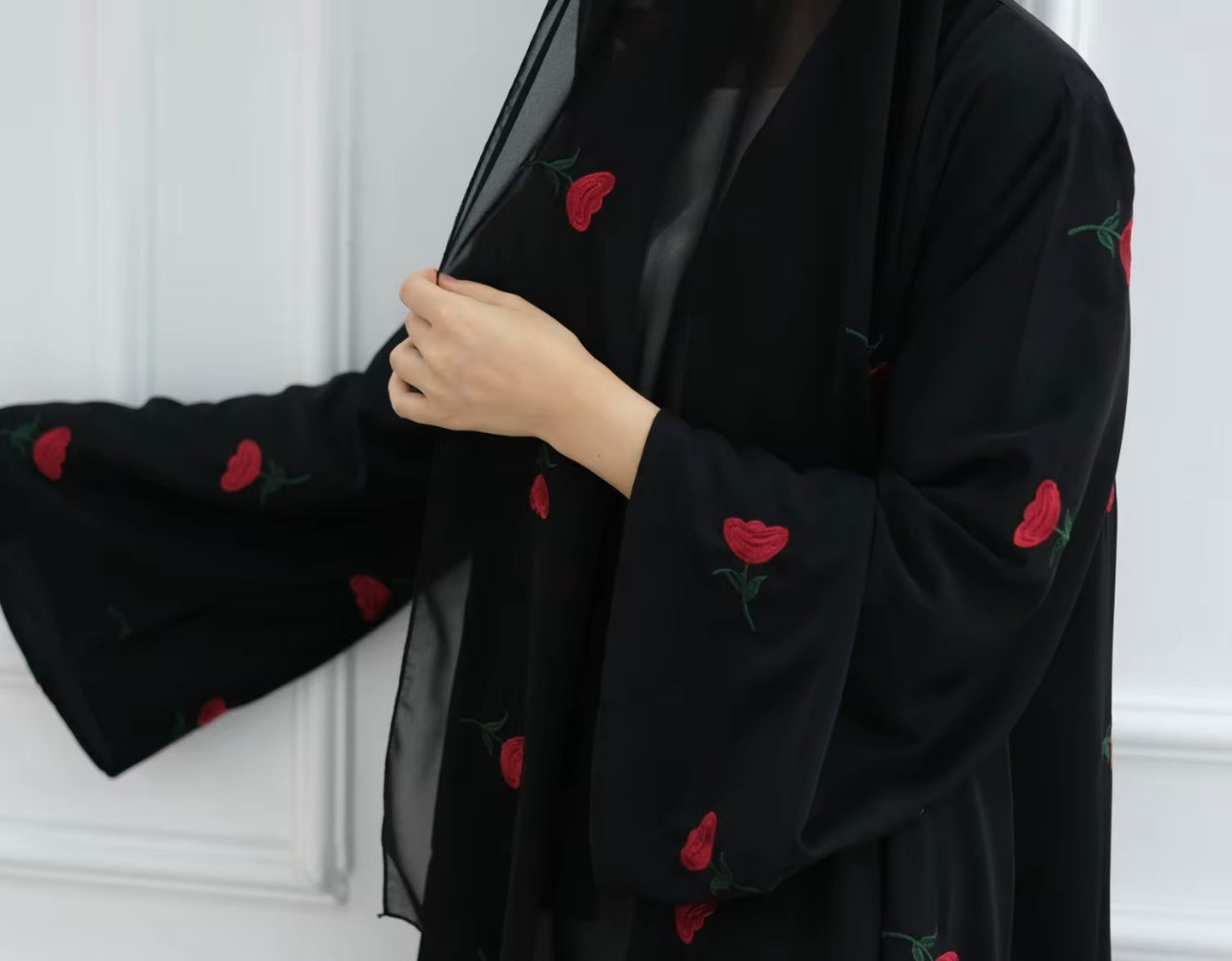 Rosey print open abaya with matching hijab