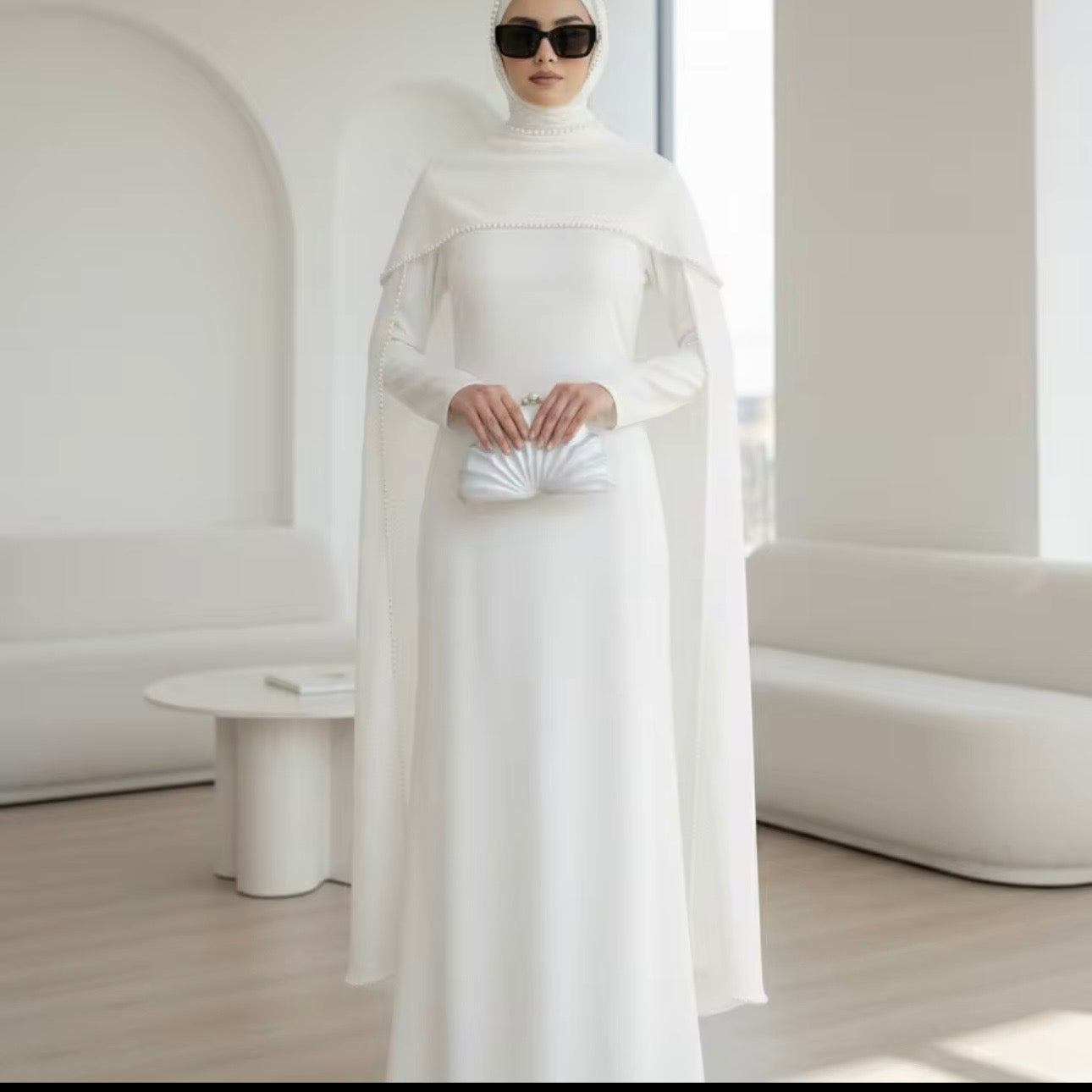 Luxury elegant dress with pear trim collar